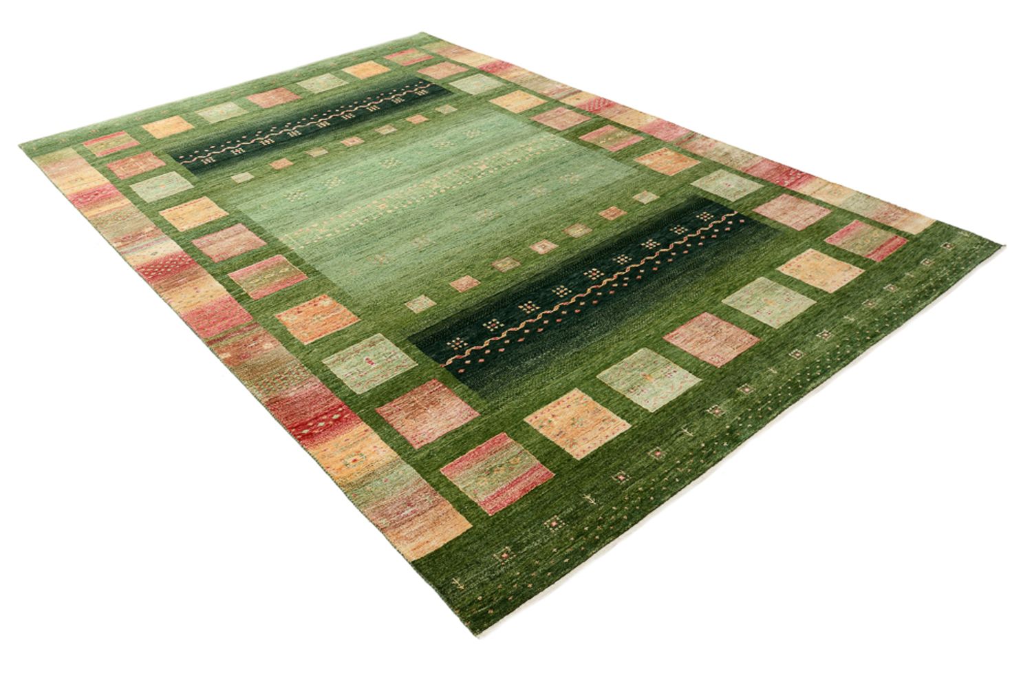 Gabbeh-tæppe - Loribaft Indus - 308 x 205 cm - grøn