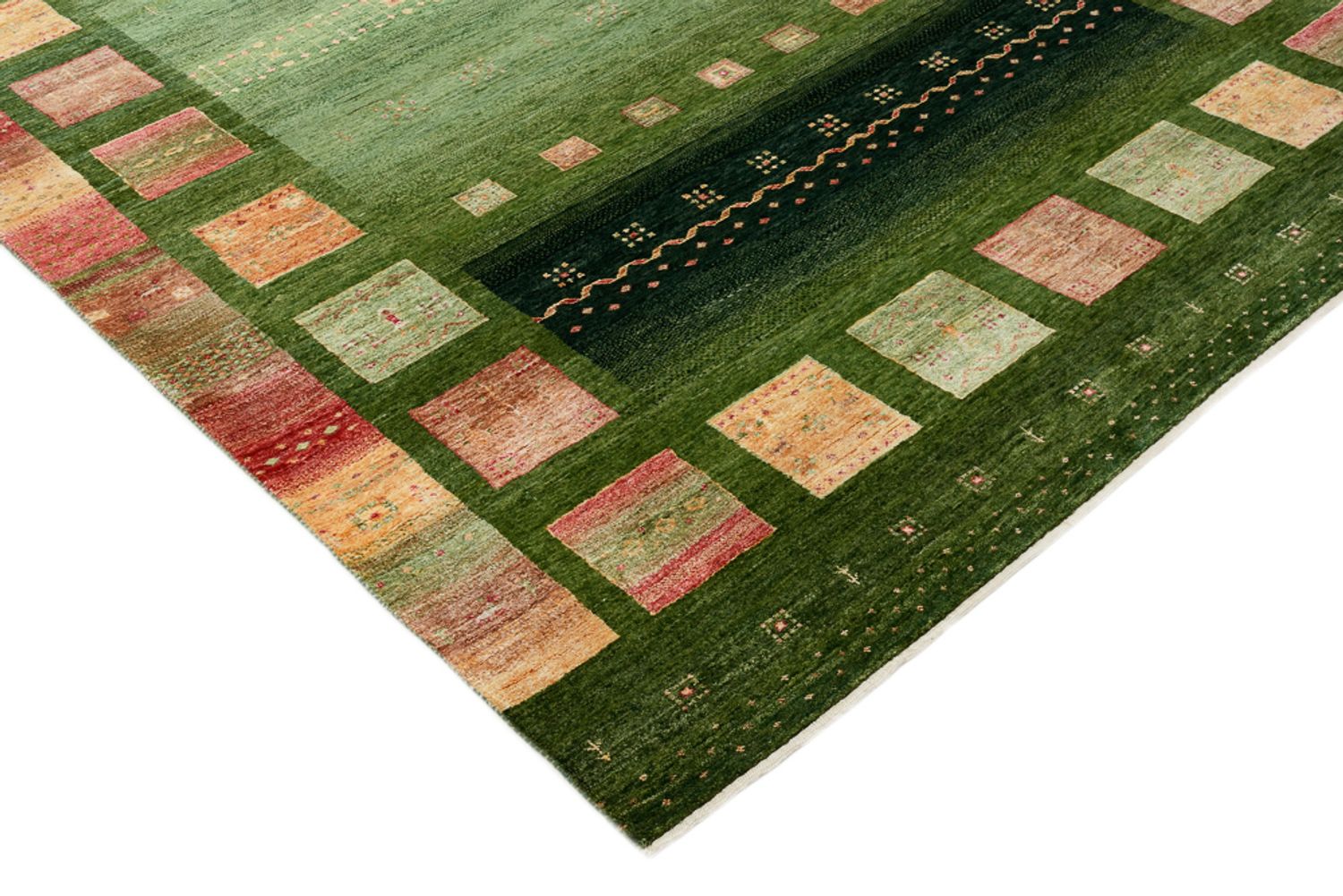 Gabbeh-tæppe - Loribaft Indus - 308 x 205 cm - grøn