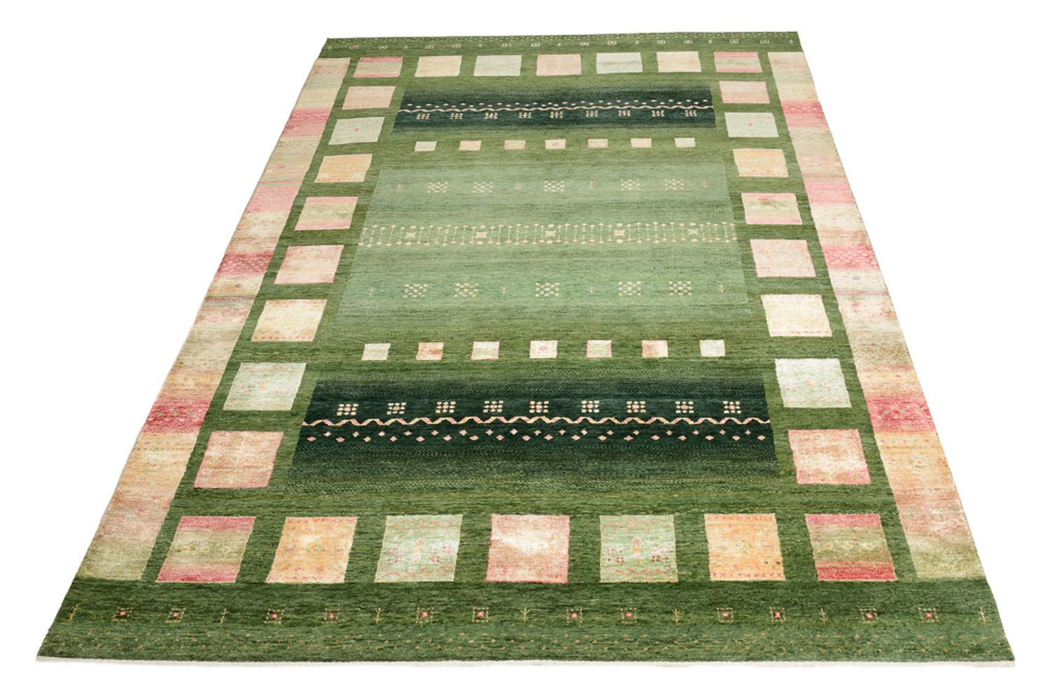 Gabbeh-tæppe - Loribaft Indus - 308 x 205 cm - grøn