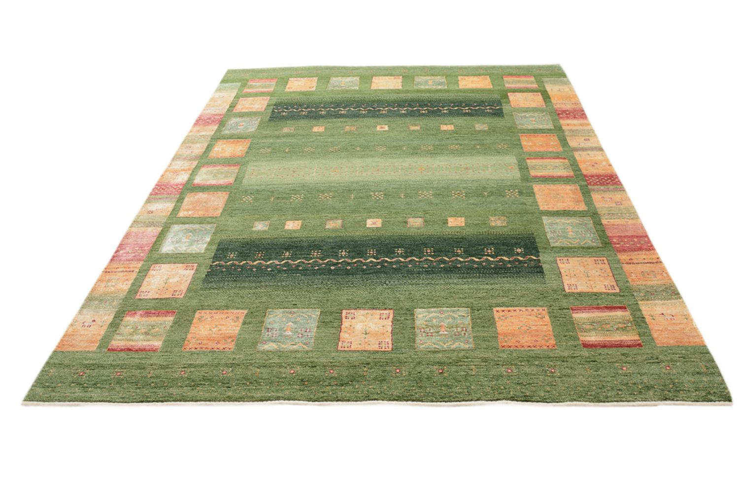 Gabbeh-tæppe - Loribaft Indus - 259 x 208 cm - grøn