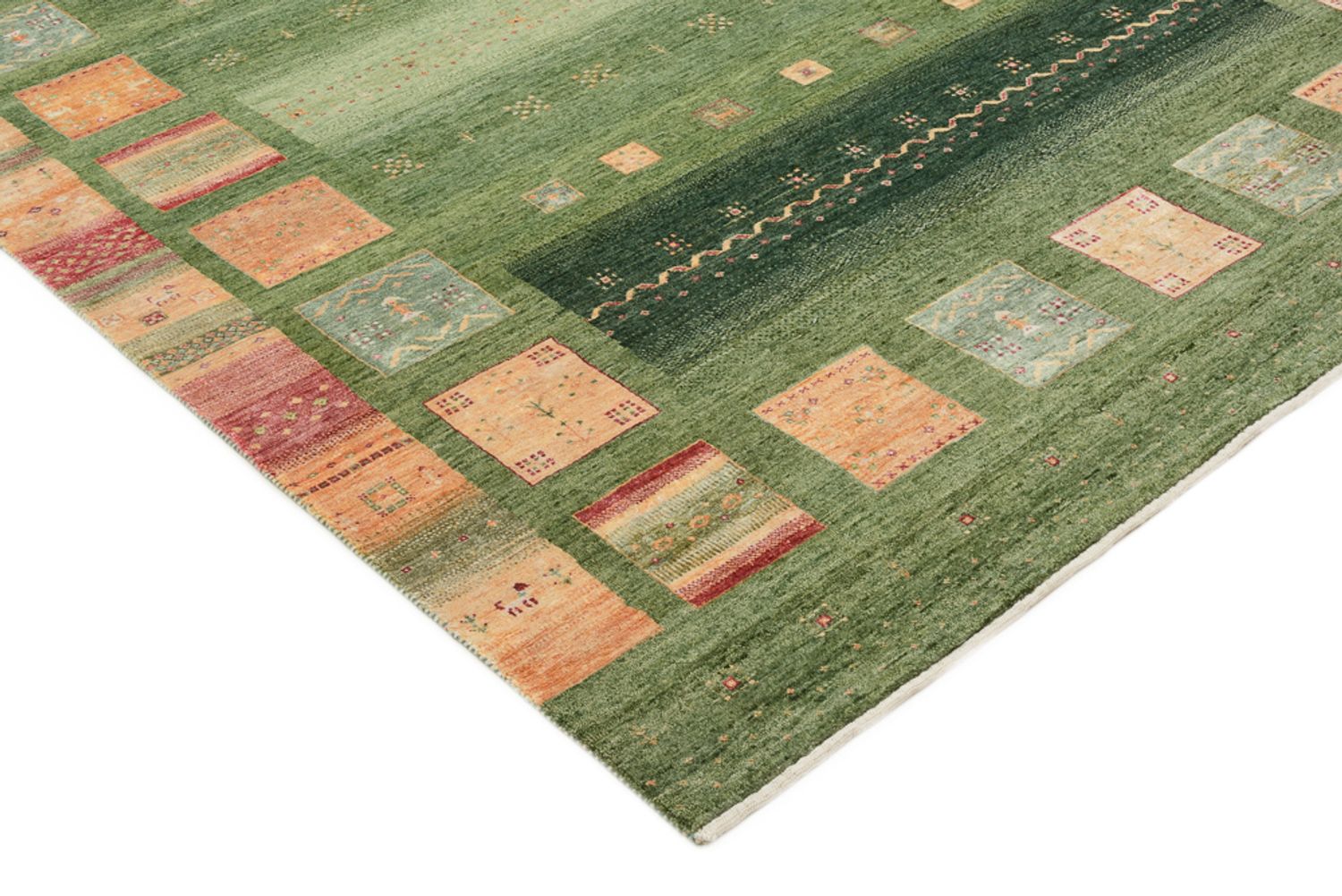 Gabbeh-tæppe - Loribaft Indus - 259 x 208 cm - grøn