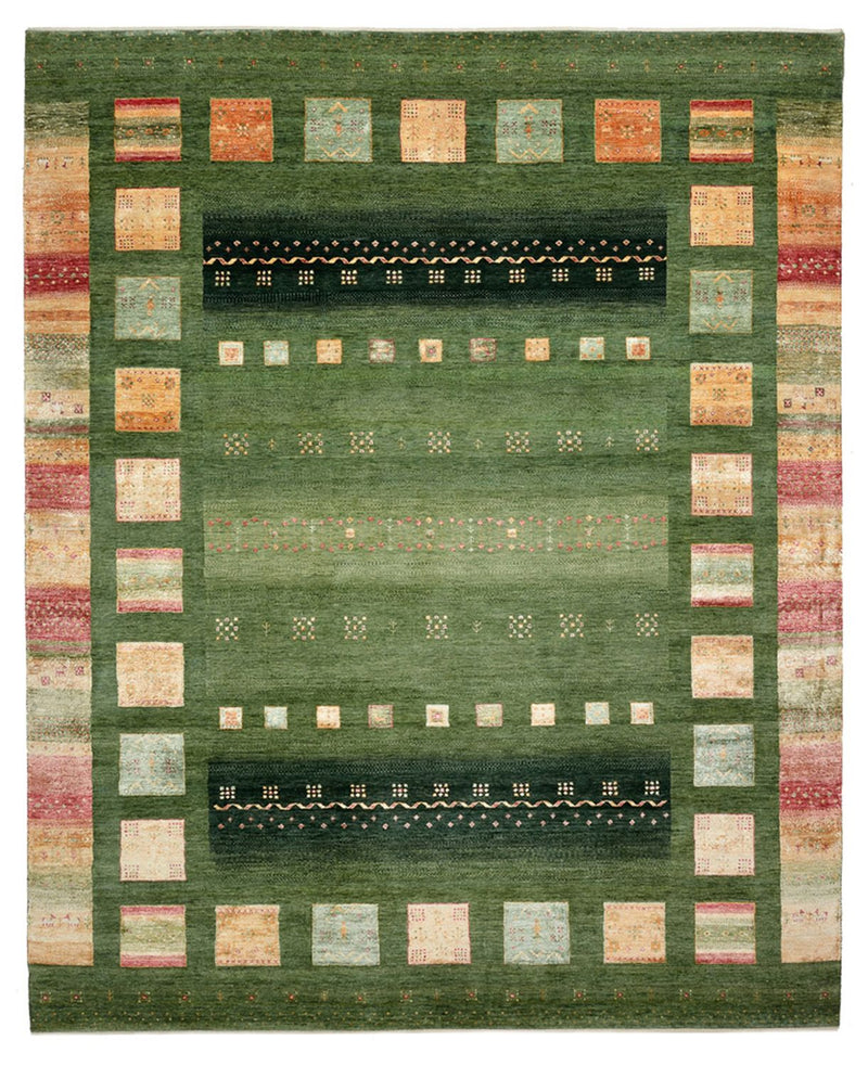 Gabbeh-tæppe - Loribaft Indus - 302 x 249 cm - grøn