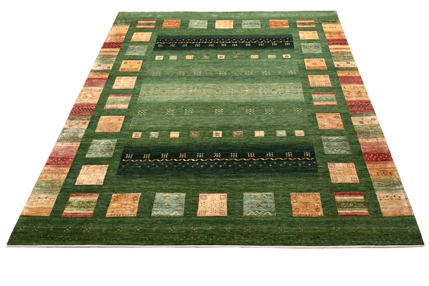 Gabbeh-tæppe - Loribaft Indus - 302 x 249 cm - grøn