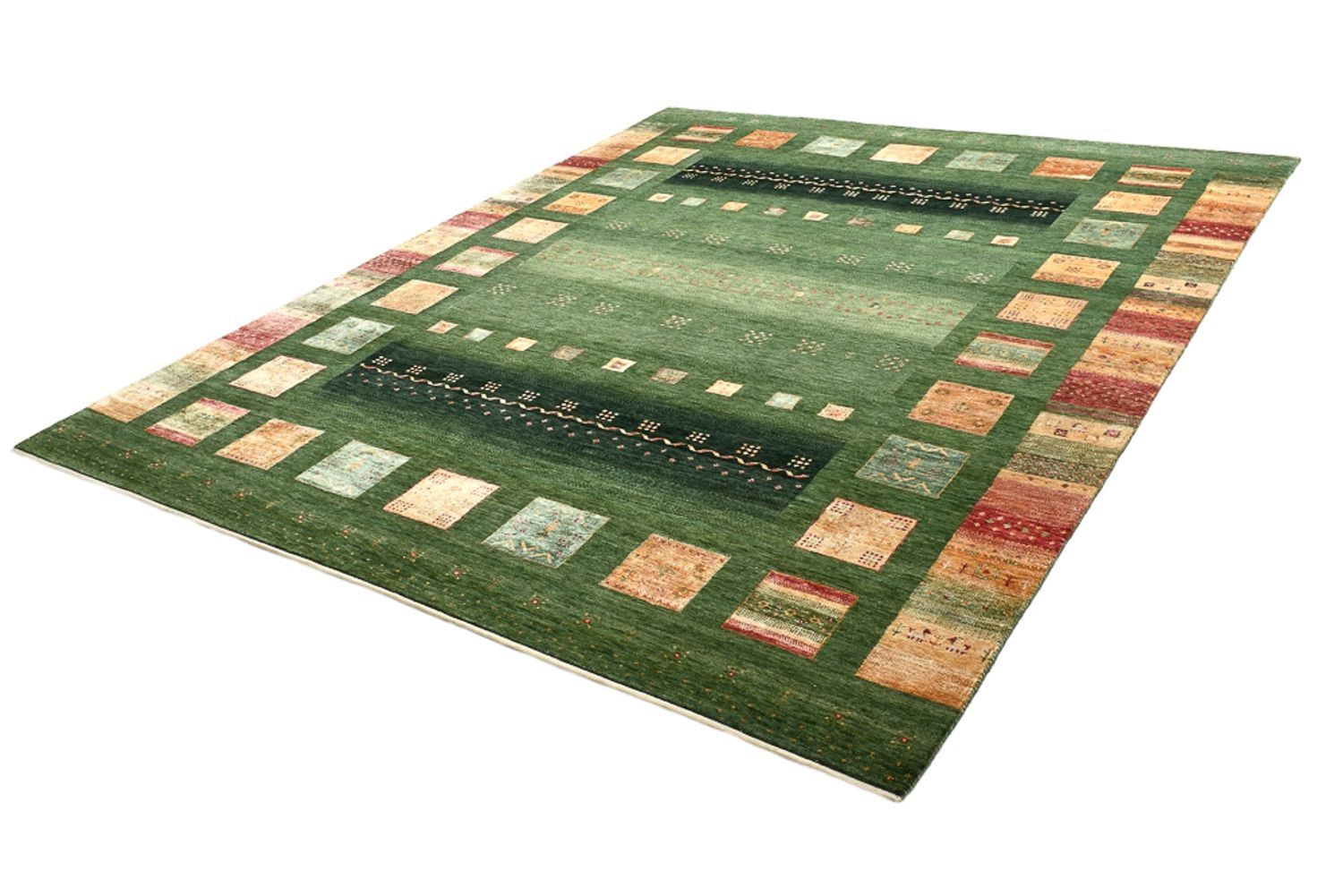 Gabbeh-tæppe - Loribaft Indus - 302 x 249 cm - grøn