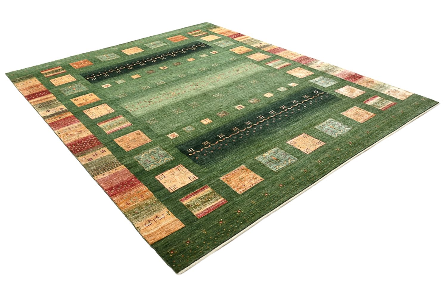 Gabbeh-tæppe - Loribaft Indus - 302 x 249 cm - grøn