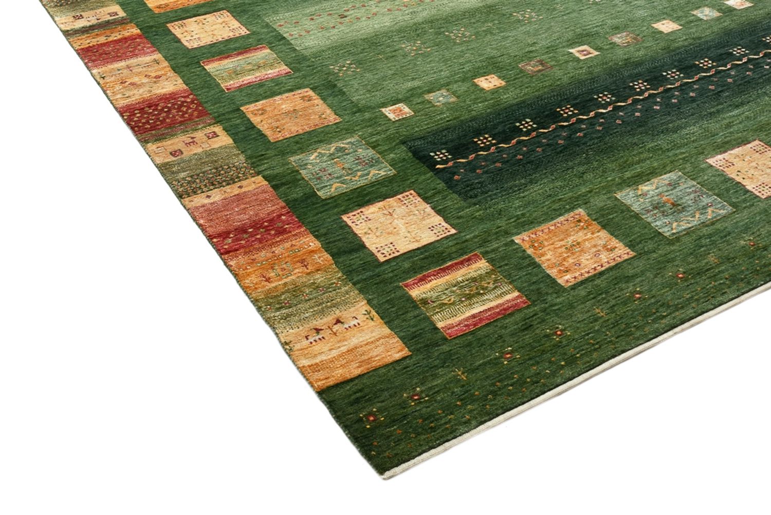 Gabbeh-tæppe - Loribaft Indus - 302 x 249 cm - grøn
