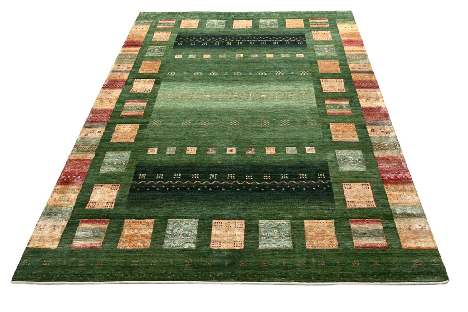 Gabbeh-tæppe - Loribaft Indus - 346 x 245 cm - grøn