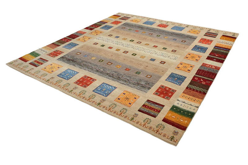 Gabbeh-tæppe - Loribaft Indus firkantet  - 256 x 250 cm - lys beige