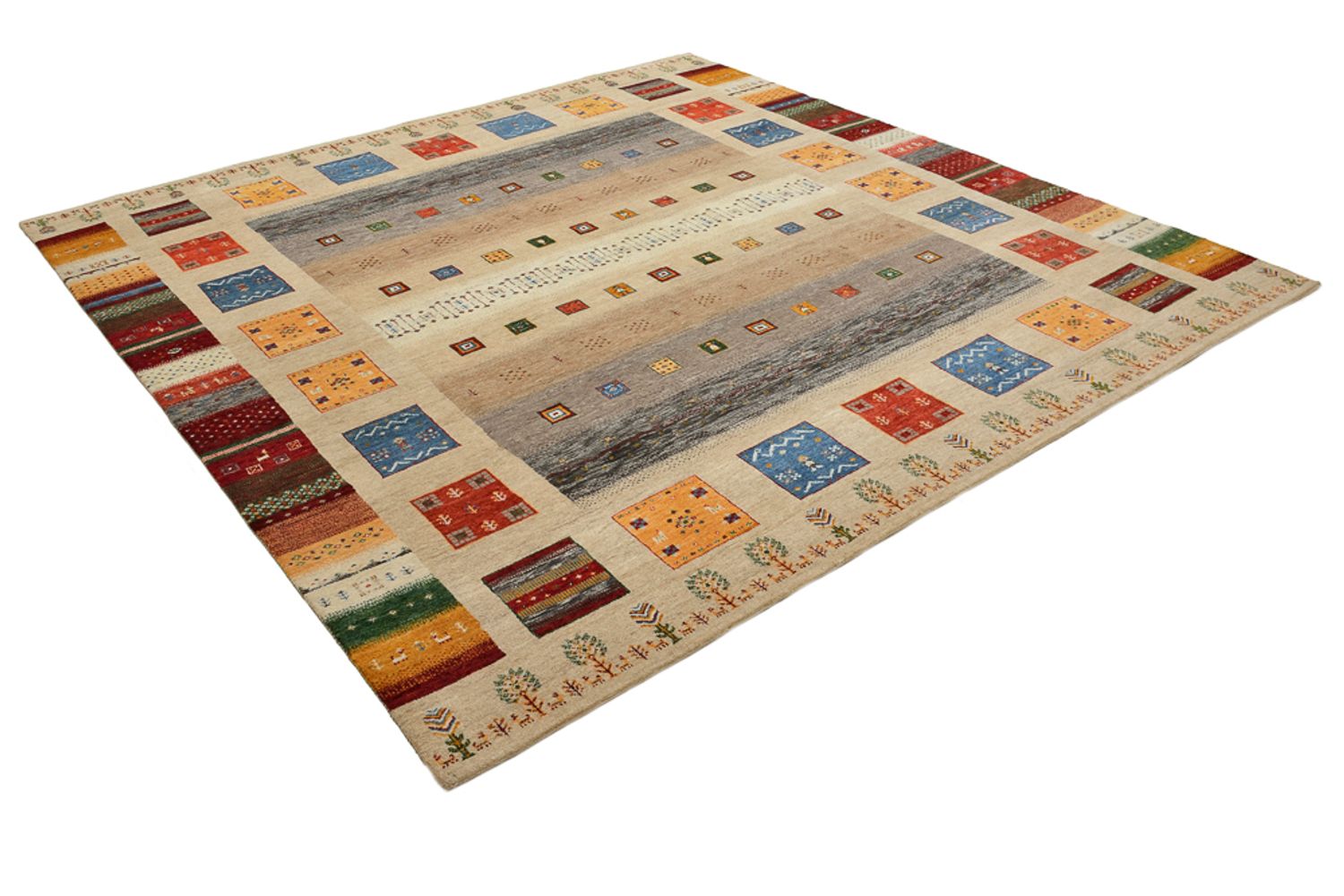 Gabbeh-tæppe - Loribaft Indus firkantet  - 256 x 250 cm - lys beige
