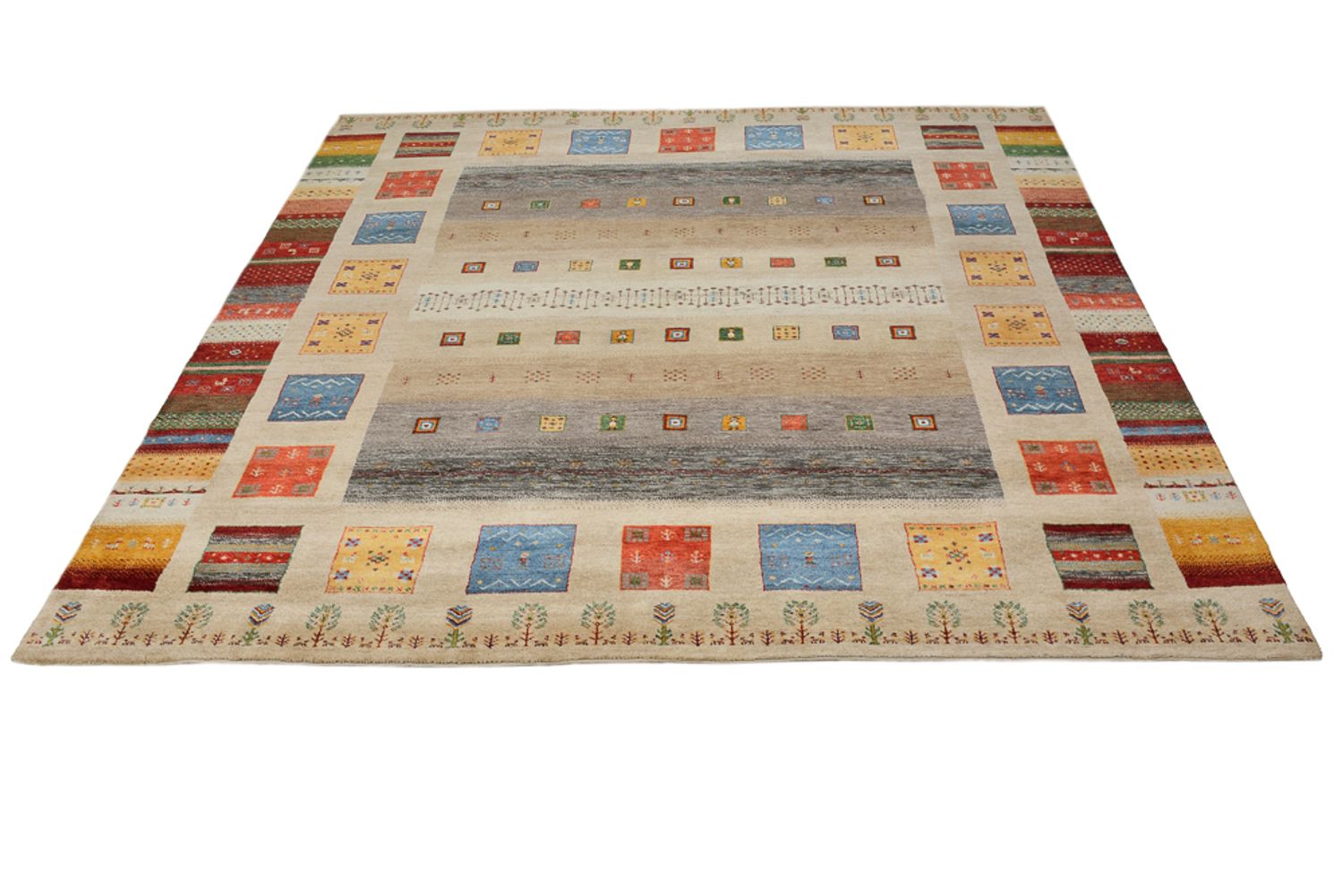 Gabbeh-tæppe - Loribaft Indus firkantet  - 256 x 250 cm - lys beige