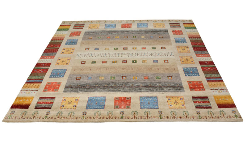 Gabbeh-tæppe - Loribaft Indus firkantet  - 256 x 250 cm - lys beige