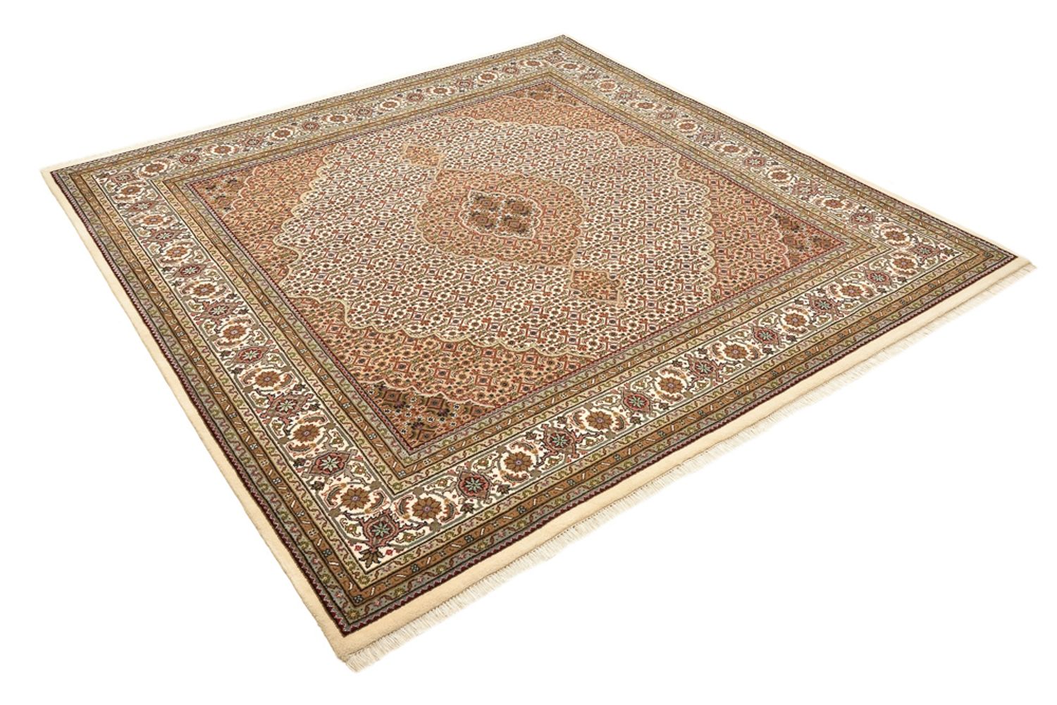 Orientalsk tæppe - Tabriz firkantet  - 203 x 201 cm - mørk beige