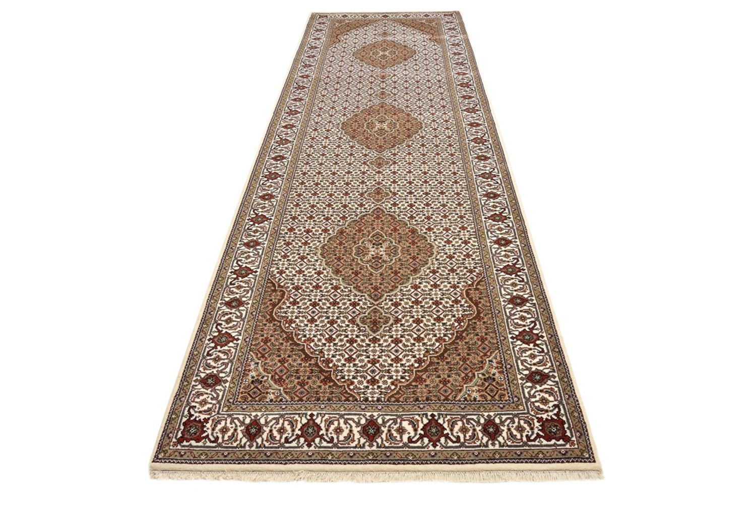 Løber Orientalsk tæppe - Tabriz - 372 x 121 cm - lys beige