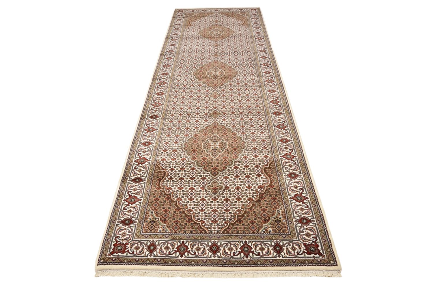 Løber Orientalsk tæppe - Tabriz - 372 x 121 cm - lys beige