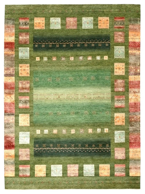 Gabbeh-tæppe - Loribaft Indus - 343 x 251 cm - grøn