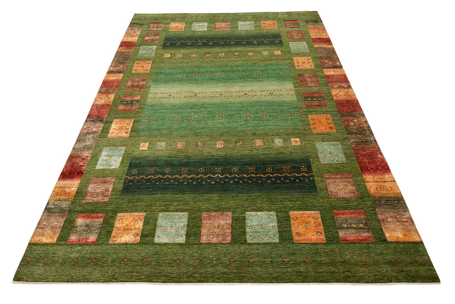Gabbeh-tæppe - Loribaft Indus - 343 x 251 cm - grøn