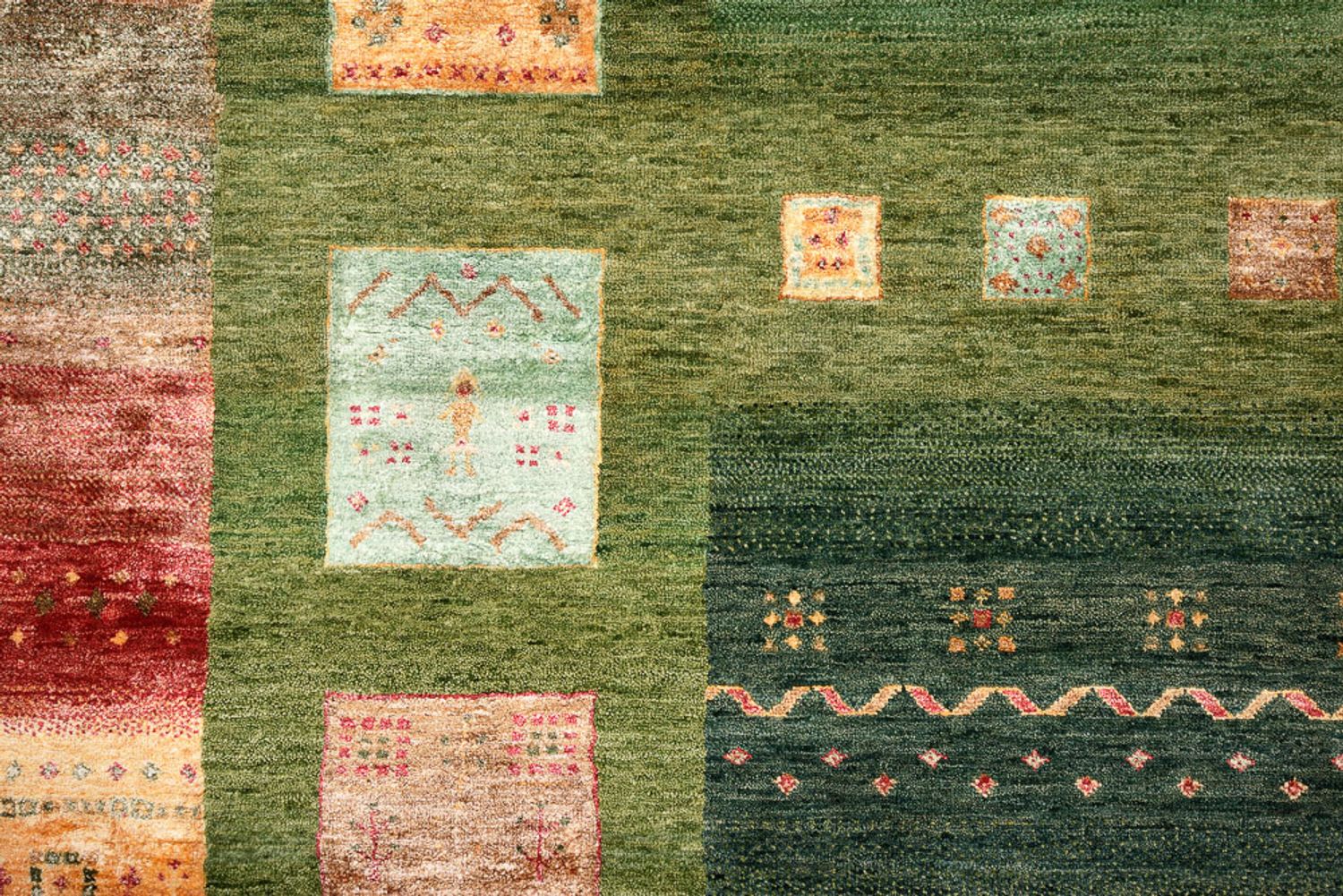 Gabbeh-tæppe - Loribaft Indus - 343 x 251 cm - grøn