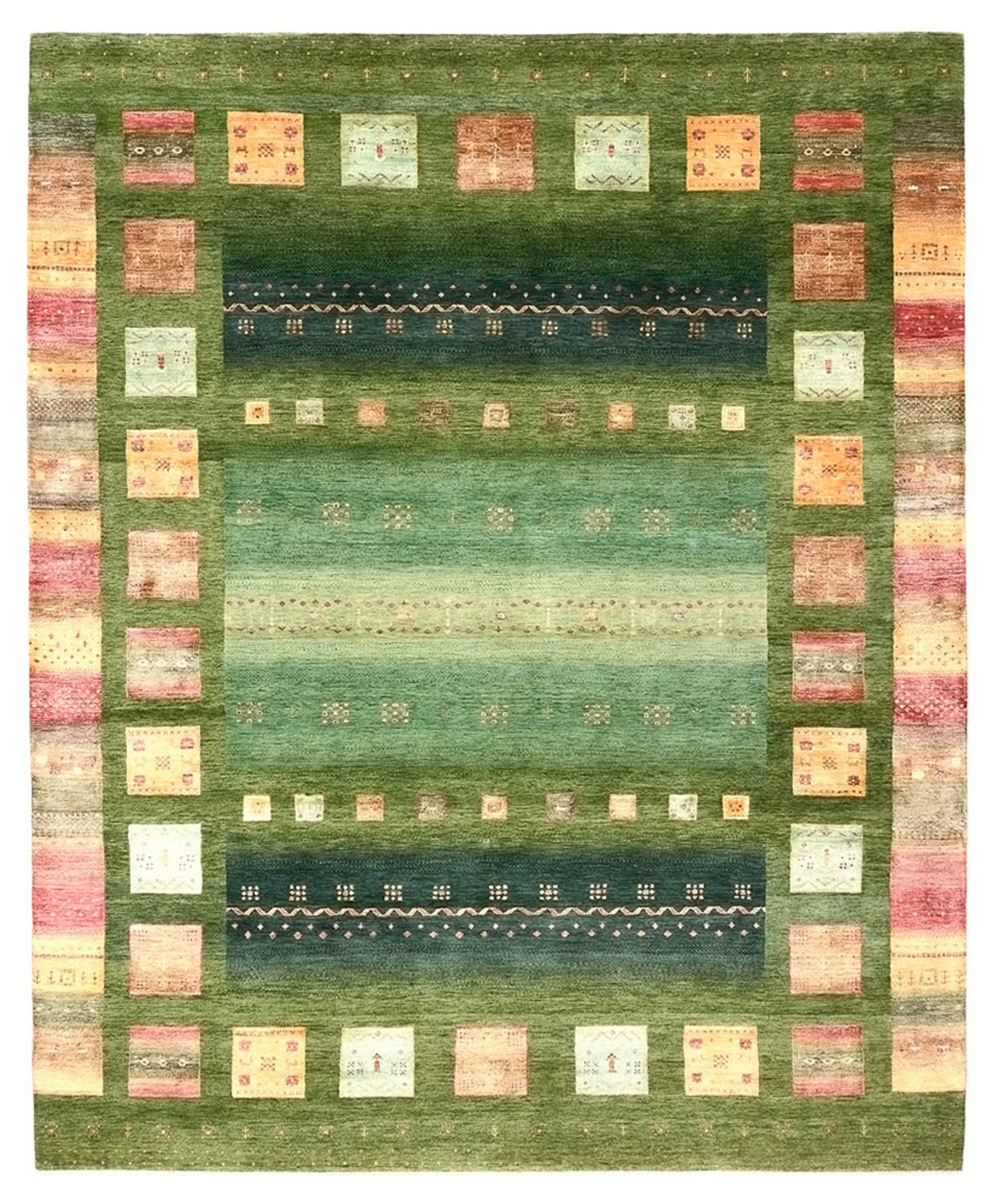 Gabbeh-tæppe - Loribaft Indus - 303 x 250 cm - grøn
