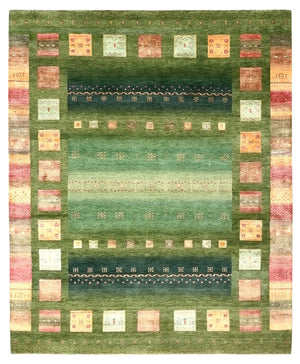 Gabbeh-tæppe - Loribaft Indus - 303 x 250 cm - grøn