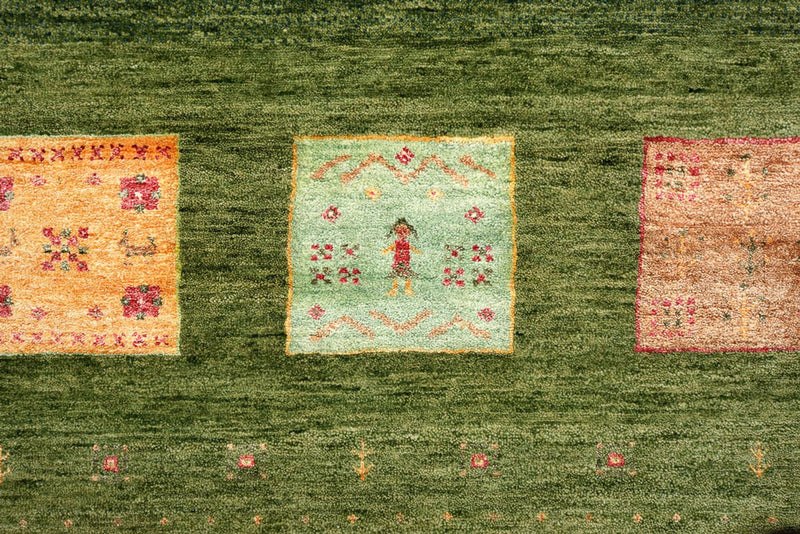 Gabbeh-tæppe - Loribaft Indus - 303 x 250 cm - grøn