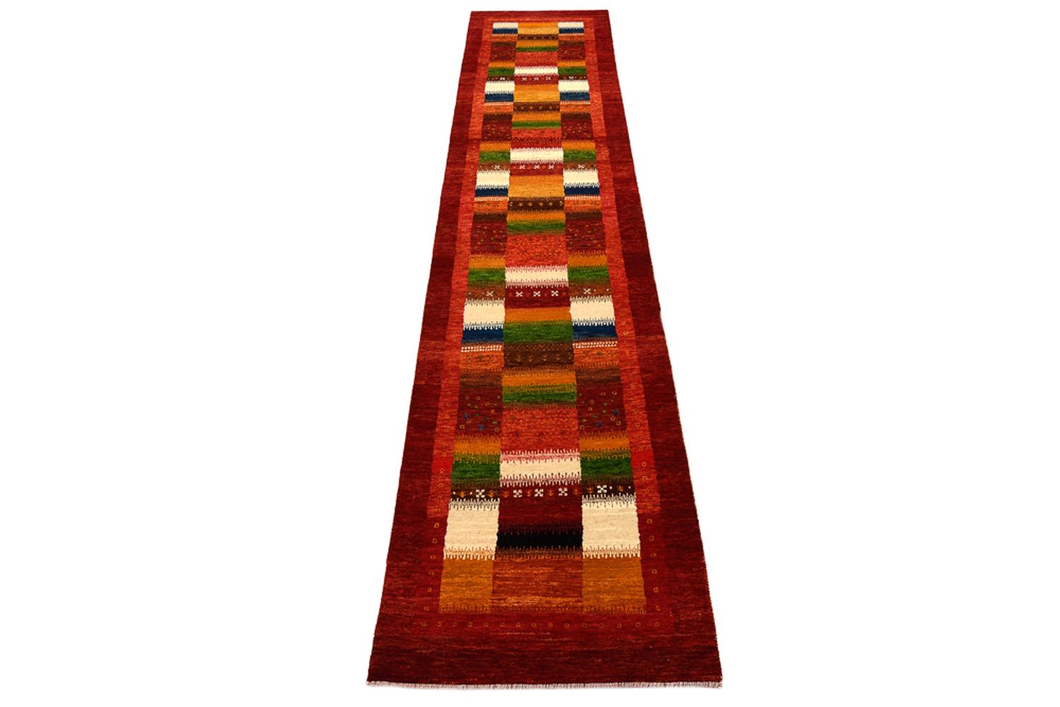 Løber Gabbeh-tæppe - Loribaft Indus - 386 x 83 cm - rød