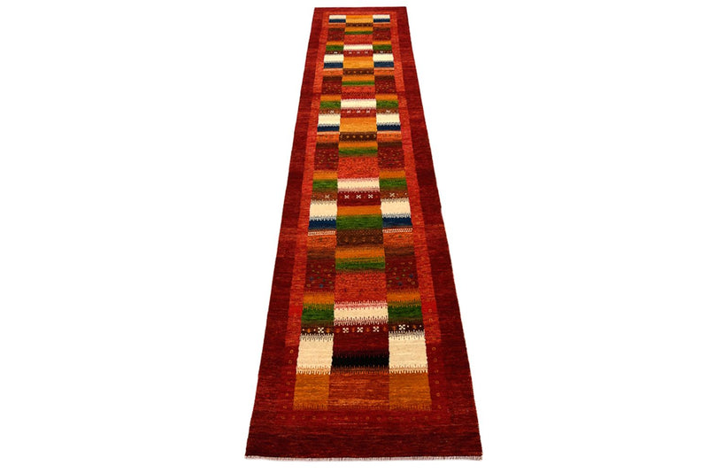 Løber Gabbeh-tæppe - Loribaft Indus - 386 x 83 cm - rød