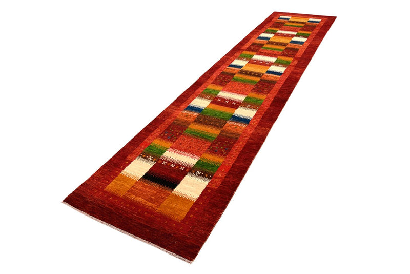 Løber Gabbeh-tæppe - Loribaft Indus - 386 x 83 cm - rød