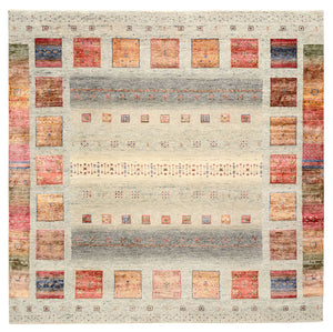 Gabbeh-tæppe - Loribaft Indus firkantet  - 202 x 199 cm - lys beige