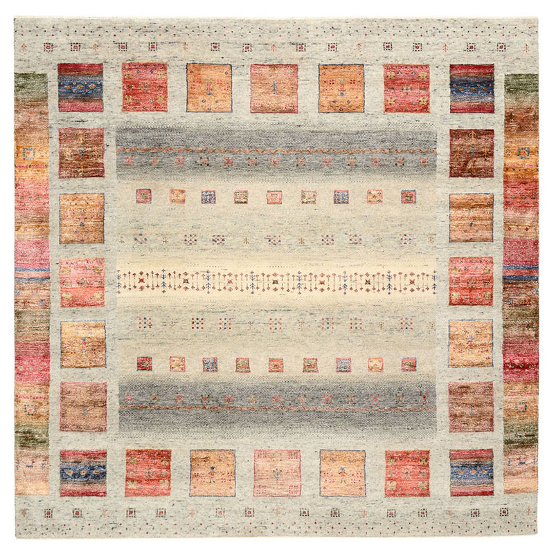 Gabbeh-tæppe - Loribaft Indus firkantet  - 202 x 199 cm - lys beige