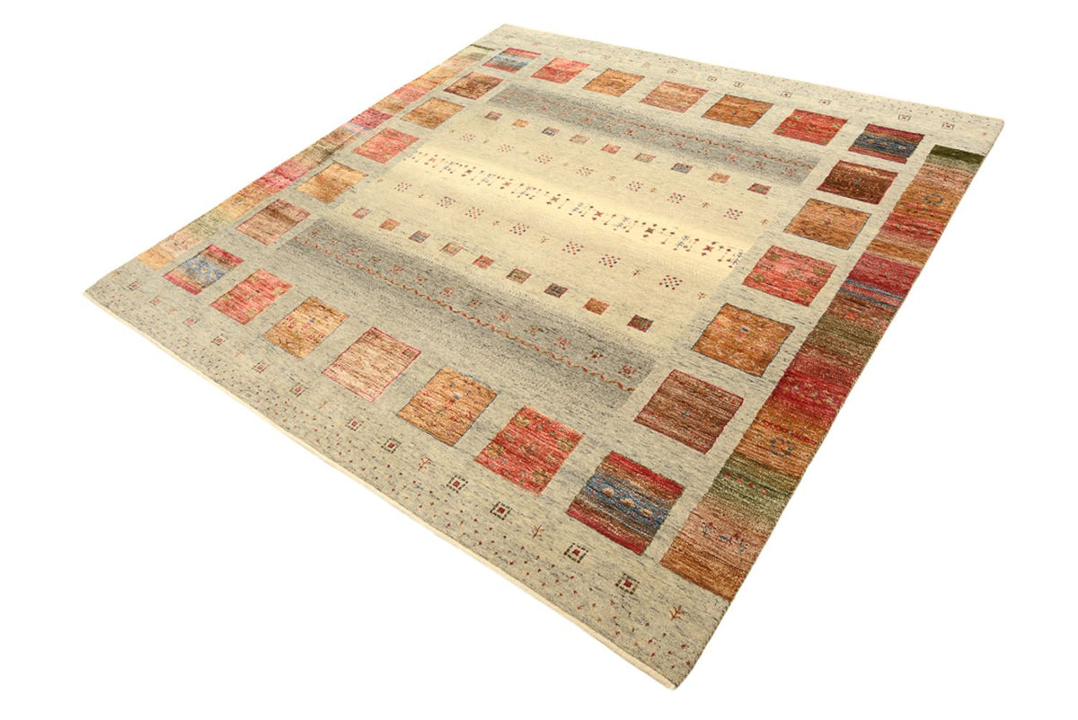 Gabbeh-tæppe - Loribaft Indus firkantet  - 202 x 199 cm - lys beige