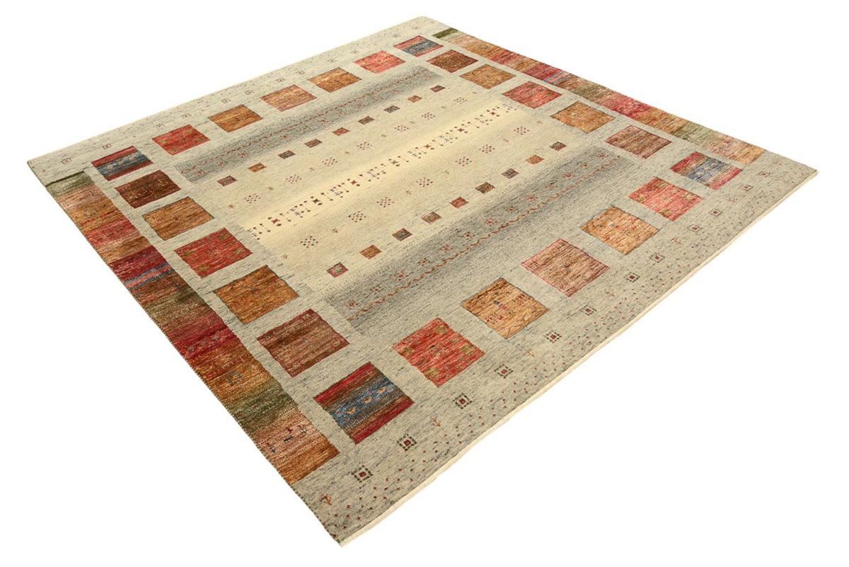 Gabbeh-tæppe - Loribaft Indus firkantet  - 202 x 199 cm - lys beige