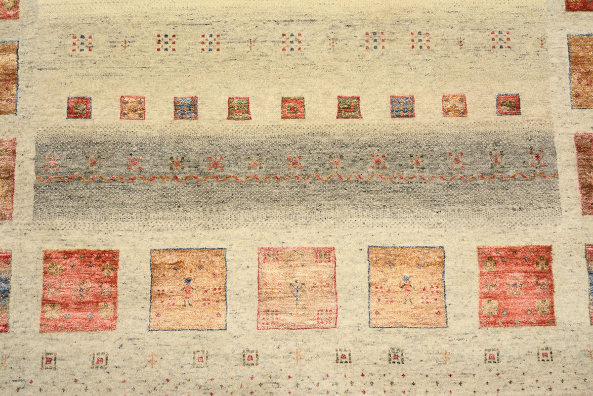 Gabbeh-tæppe - Loribaft Indus firkantet  - 202 x 199 cm - lys beige