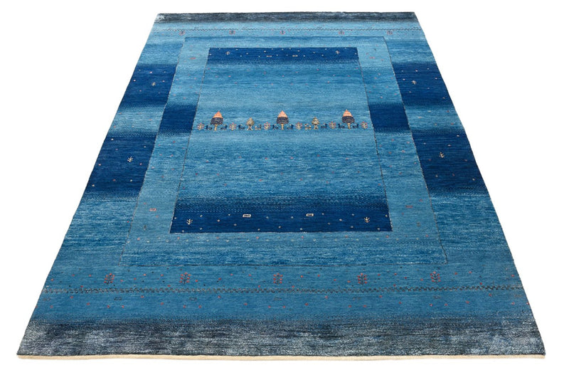 Gabbeh-tæppe - Loribaft Indus - 201 x 152 cm - havblå