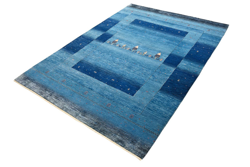 Gabbeh-tæppe - Loribaft Indus - 201 x 152 cm - havblå