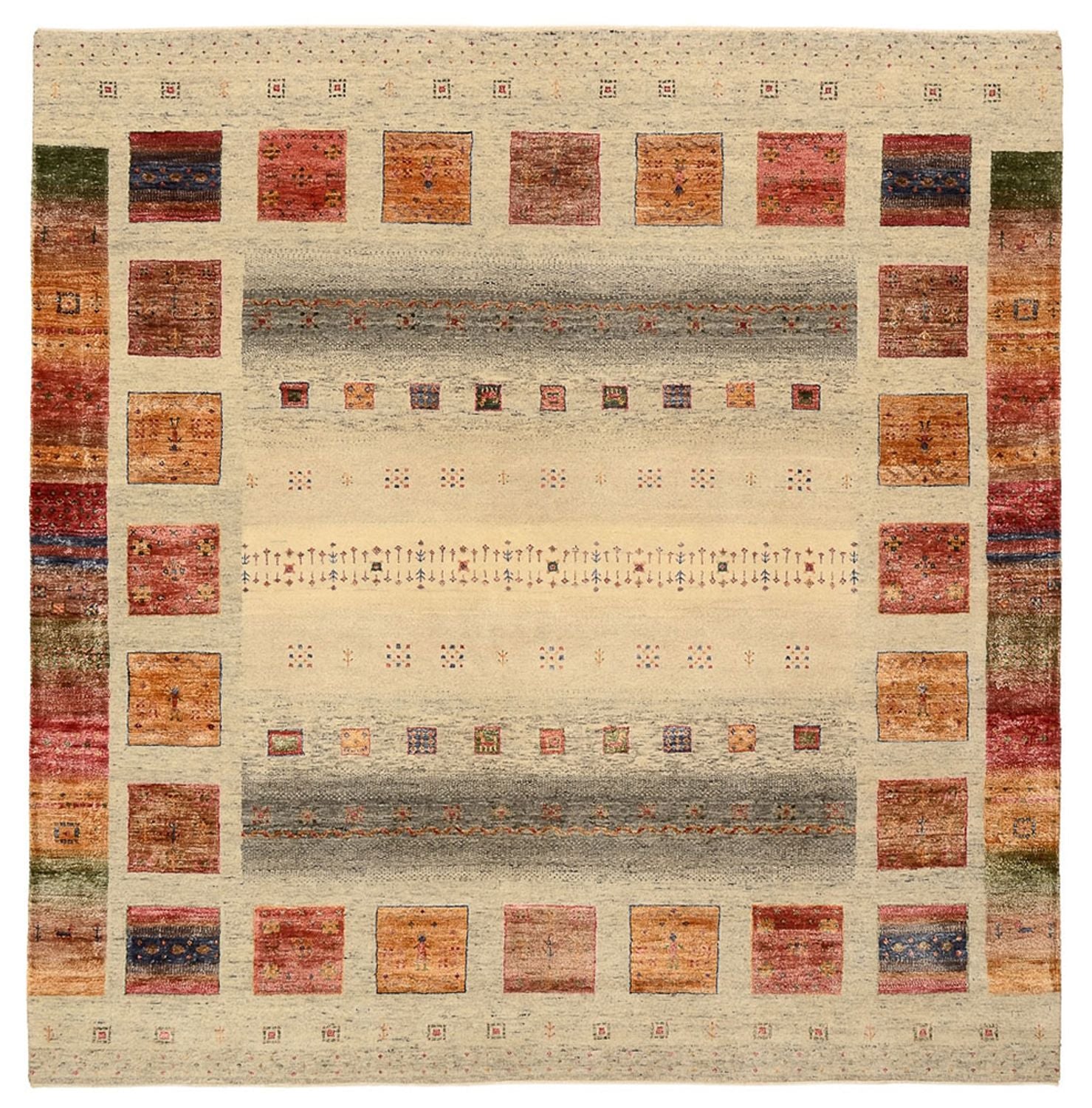 Gabbeh-tæppe - Loribaft Indus firkantet  - 206 x 204 cm - mørk beige