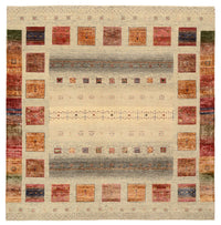 Gabbeh-tæppe - Loribaft Indus firkantet  - 206 x 204 cm - mørk beige