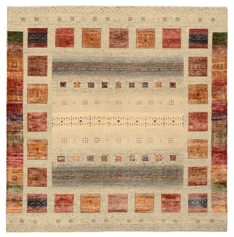 Gabbeh-tæppe - Loribaft Indus firkantet  - 206 x 204 cm - mørk beige