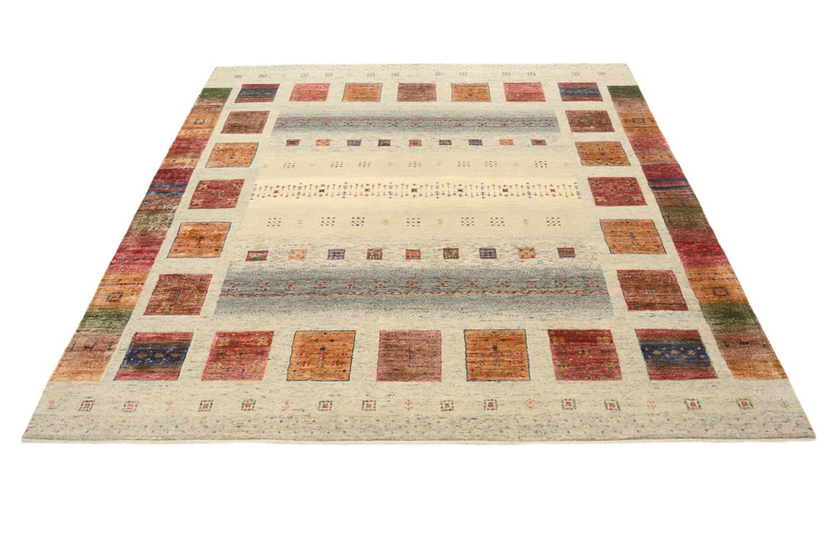 Gabbeh-tæppe - Loribaft Indus firkantet  - 206 x 204 cm - mørk beige