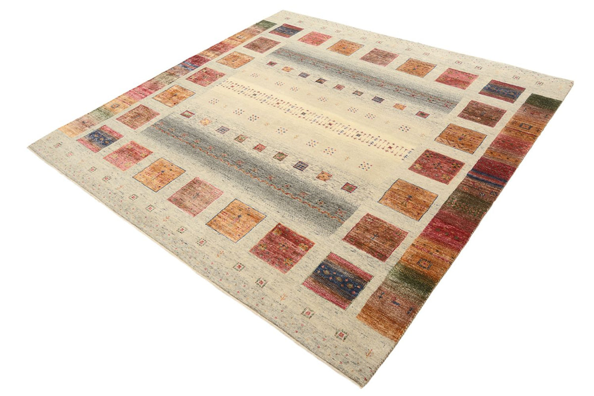 Gabbeh-tæppe - Loribaft Indus firkantet  - 206 x 204 cm - mørk beige