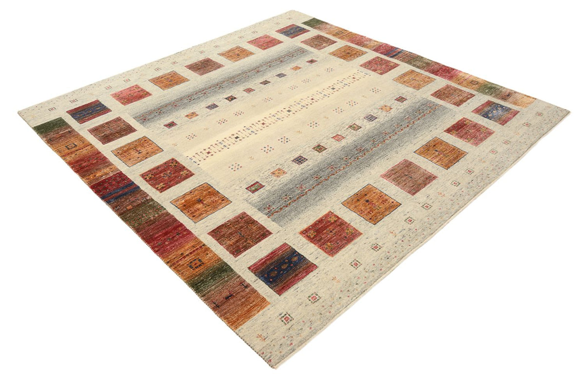Gabbeh-tæppe - Loribaft Indus firkantet  - 206 x 204 cm - mørk beige