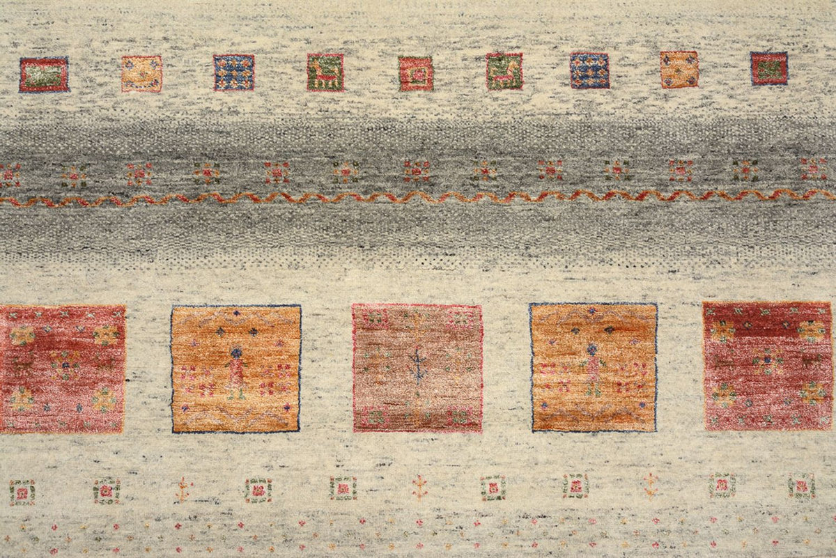 Gabbeh-tæppe - Loribaft Indus firkantet  - 206 x 204 cm - mørk beige