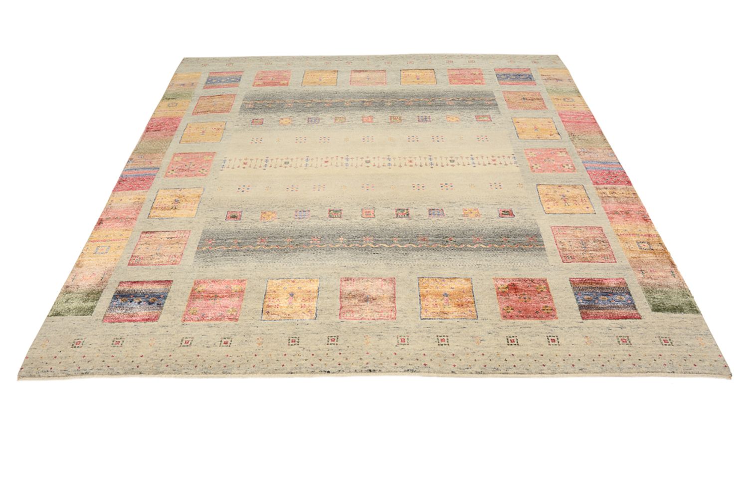 Gabbeh-tæppe - Loribaft Indus firkantet  - 206 x 204 cm - mørk beige