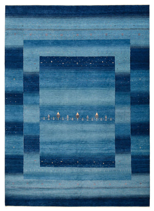 Gabbeh-tæppe - Loribaft Indus - 345 x 247 cm - havblå