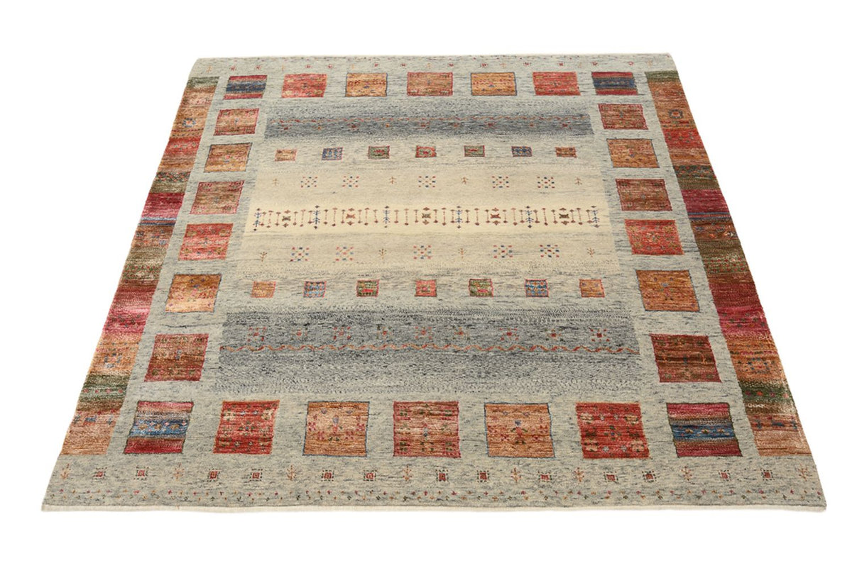 Gabbeh-tæppe - Loribaft Indus firkantet  - 156 x 152 cm - mørk beige