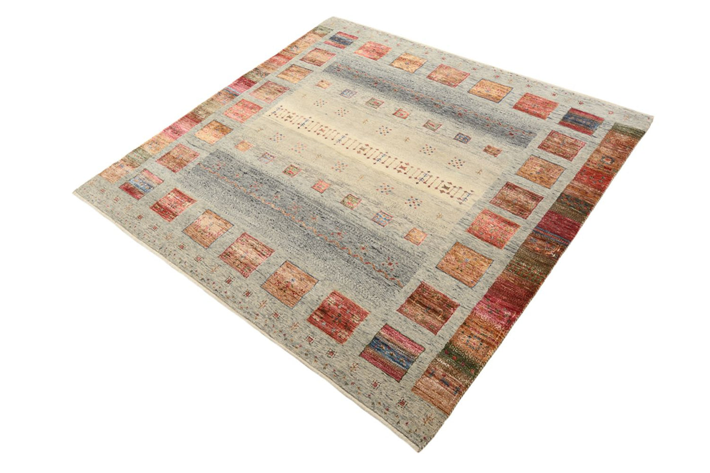 Gabbeh-tæppe - Loribaft Indus firkantet  - 156 x 152 cm - mørk beige