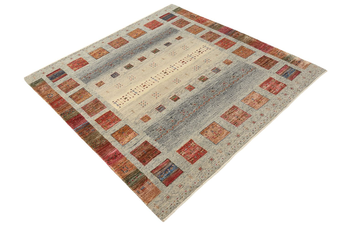 Gabbeh-tæppe - Loribaft Indus firkantet  - 156 x 152 cm - mørk beige