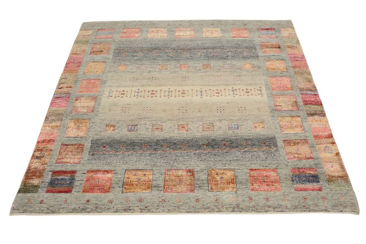 Gabbeh-tæppe - Loribaft Indus firkantet  - 156 x 152 cm - mørk beige