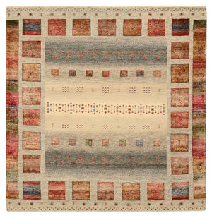 Gabbeh-tæppe - Loribaft Indus firkantet  - 156 x 156 cm - mørk beige