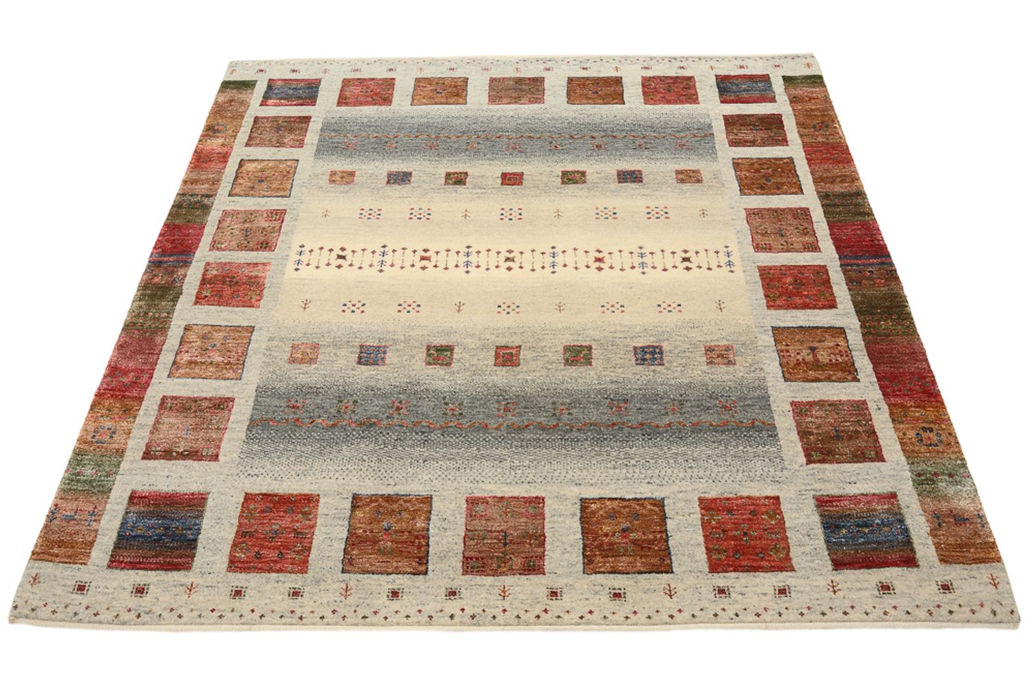 Gabbeh-tæppe - Loribaft Indus firkantet  - 156 x 156 cm - mørk beige
