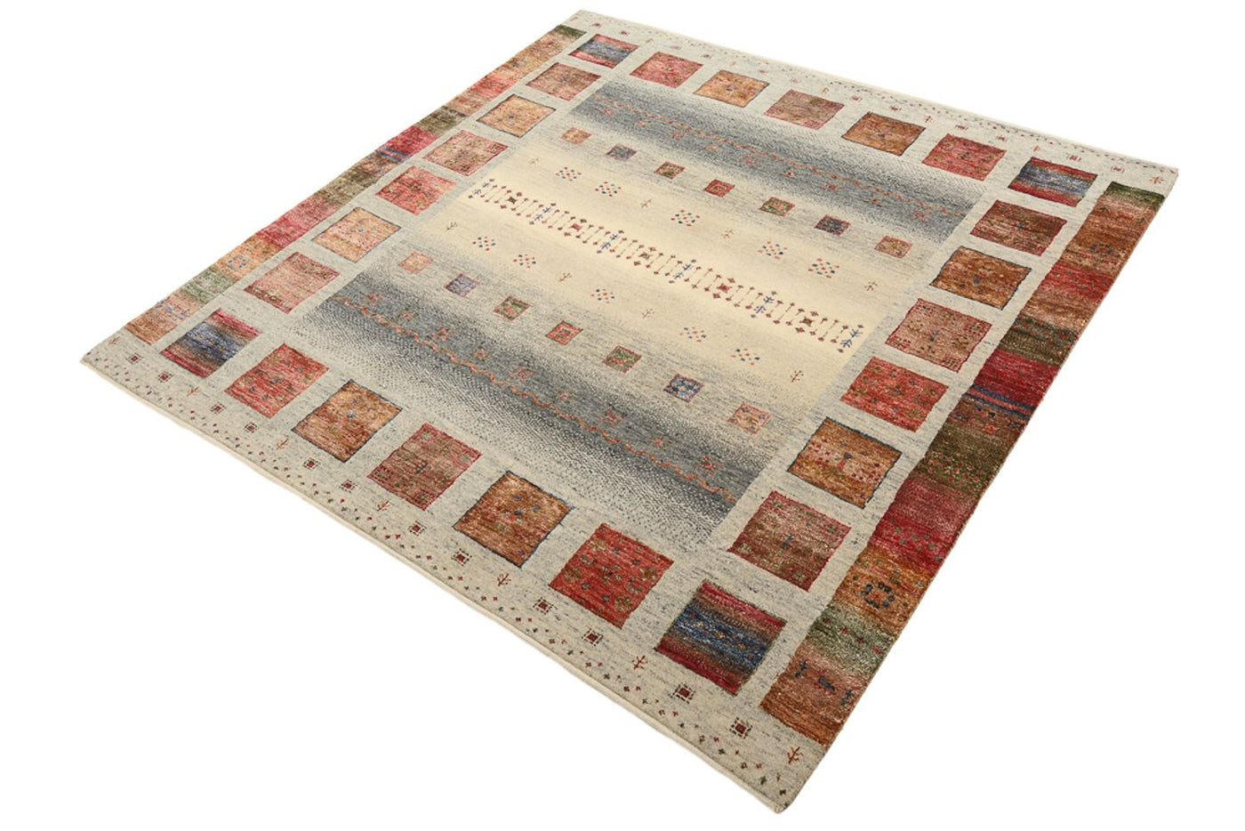 Gabbeh-tæppe - Loribaft Indus firkantet  - 156 x 156 cm - mørk beige